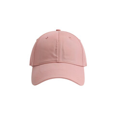Soft pink baseball cap floats on a transparent expanse for fashion forward design