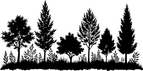 Tree Silhouettes, Forest Shapes, Pine Trees, vector bundle