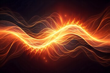 Fiery orange and yellow abstract energy waves with glowing light streaks image
