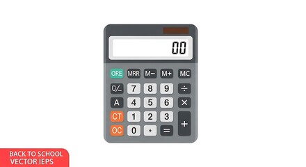 A gray calculator with a white screen displaying zero zero on a white background vector illustration