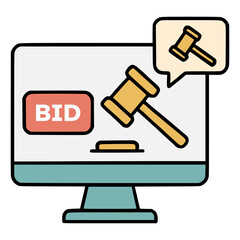 online auction flat color vector illustration template design