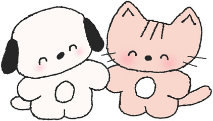 강아지와 고양이 캐릭터 손그림 스티커