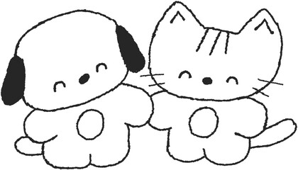 강아지와 고양이 손그림 스티커 일러스트