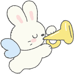 트럼펫 부는 천사 토끼 손그림 스티커