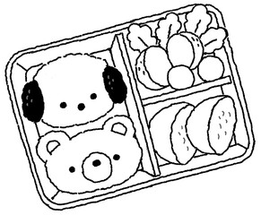 강아지와 곰돌이 캐릭터 도시락 손그림 드로잉