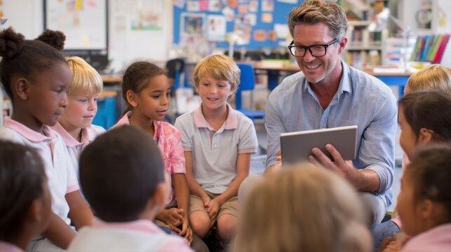 Teacher Using Augmented Reality to Engage Students in Classroom