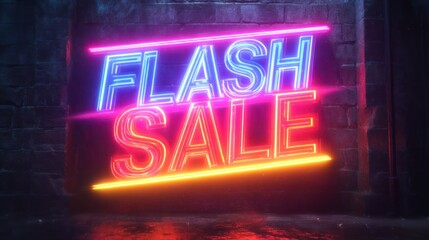 Neon flash sale sign on brick wall