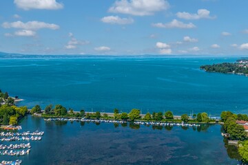 Ausblick auf den Bodensee bei Lindau, über den Bahndamm nach Nordwesten