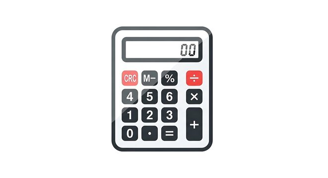 A simple illustration of a calculator with a display showing the number zero zero on a white backdrop