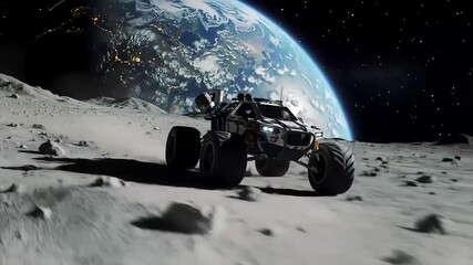 Moon Rover Adventure Off-Roading in Space with Earth View - Powered by Adobe