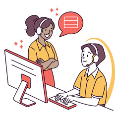 Customer service team collaborating on a project isolated on transparent background