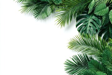 Obraz premium Tropical leaves border on white