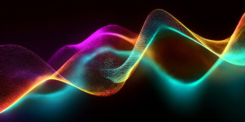Fototapeta premium Glowing neon abstract wave of particles background blue