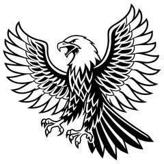 eagle, bird, wings, talons, majestic, black and white, heraldic, geometric, vector art
