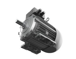 Naklejka premium Industrial electric motor, a vital component for machinery and automation, depicted in high detail. This isolated 3D render is presented on a PNG Transparent HD Background, perfect for design and