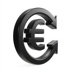 Obraz premium Black euro symbol with circular arrow isolated on white background