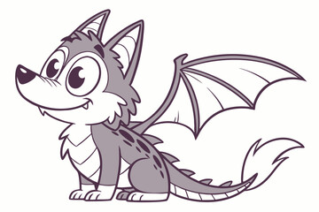 Cute cartoon dragon-wolf hybrid, vector art, clean outlines, flat color design, big happy eyes