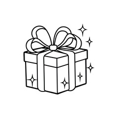 GIft box line art, gift box line drawing, Birthday gift box