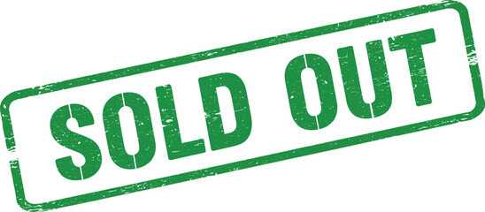 Green Sold out stamp mark indicating handle with care for shipping and delivery services isolated on transparent background
