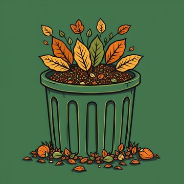 green pot with colorful leaves clip art preview