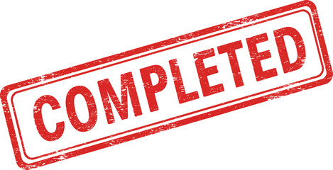 Red rectangular stamp with the word completed in grunge texture isolated on transparent background