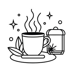 cozy coffee break graphic on white background