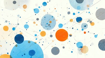 A watercolor abstract background with blue, orange, and gray circles.