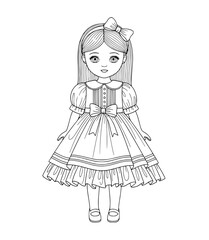 Fototapeta premium Charming vintage doll with detailed dress and bow, perfect for whimsical storytelling and creative projects.