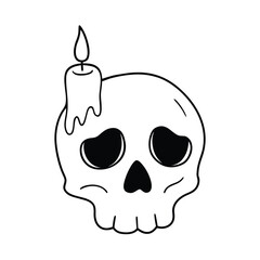halloween skull with melting wax candle on white background 
