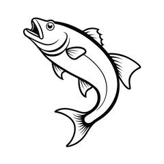 jumping bass fish outline on white background