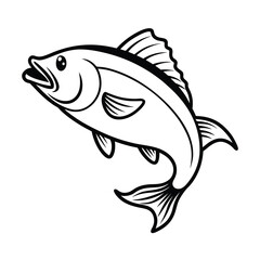 jumping bass fish outline on white background