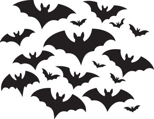 Naklejka premium Collection of silhouetted bats in various flying poses