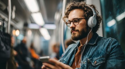 Student Accessing Online Lecture While Traveling on Public Transport