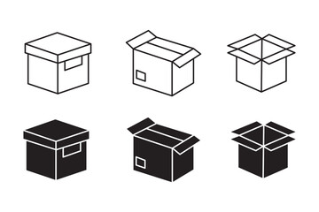 product, gift, box, package, product management, cube solid or glyph vector icon set . empty  box icon set . eps 10
