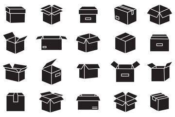 product, gift, box, package, product management, cube solid or glyph vector icon set . empty  box icon set . eps 10
