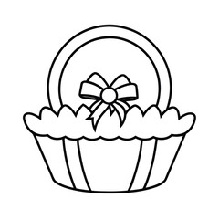 outline illustration of a basket with ribbon on white background 