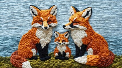 Fototapeta premium Whimsical Fox Family: Perfect for Children's Designs, Nature-Themed Projects, and Storytelling Illustrations