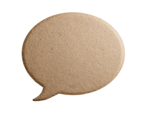 Beige speech bubble, textured cardboard