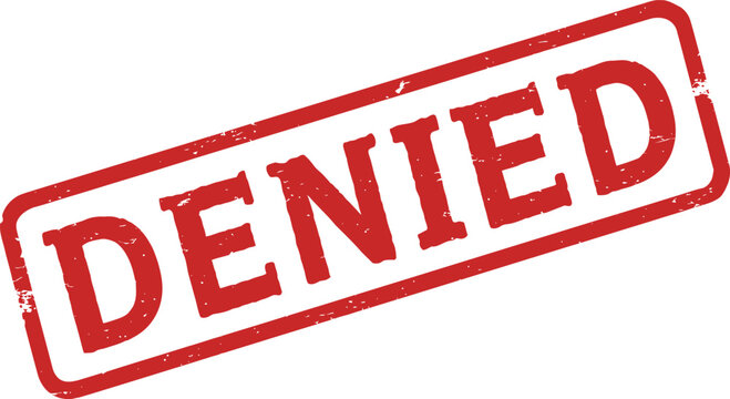 Red rectangular stamp with the word denied in bold letters isolated on transparent background