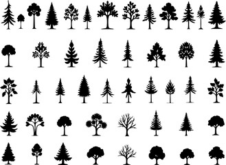 Tree Silhouettes, Forest Shapes, Pine Trees,