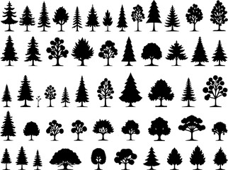 Tree Silhouettes, Forest Shapes, Pine Trees,