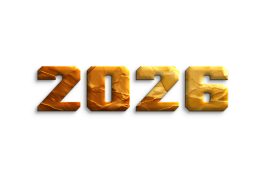 2026 3D Golden Color on transparent background