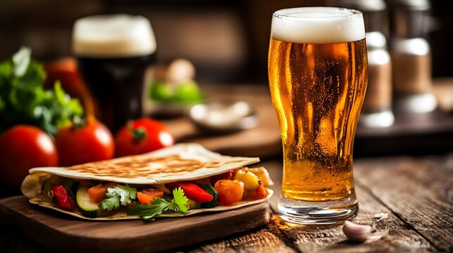 Vegetarian beer snack quesadilla with vegetables and cheese - Powered by Adobe