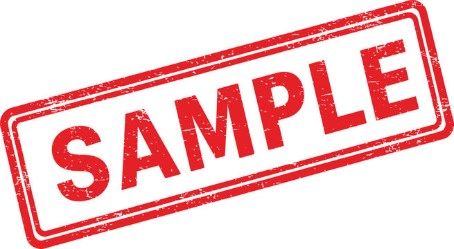 Red ink rubber stamp impression with the word sample in bold capital letters isolated on transparent background