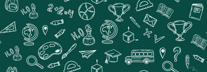 Back to School pattern on green