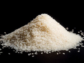Close - up of White Rice Pile on Black Background, for Food Photography, Ingredient Display, Agricultural Popularization, Catering Design Scenarios