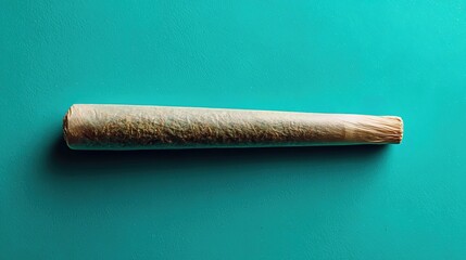 A single preroll joint is displayed on a clean teal background, emphasizing its simple form and relaxed lifestyle vibe.
