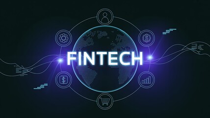 Futuristic fintech concept with glowing digital network and earth globe