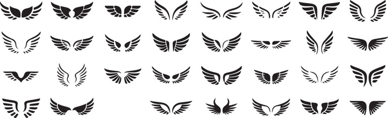 Collection of diverse stylized wing designs for graphic projects