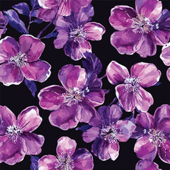 Botanical wild flowers watercolor seamless pattern